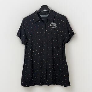 Harley Davidson Women's Short Sleeve Button Up Shirt Top S Black Skull Tie Front